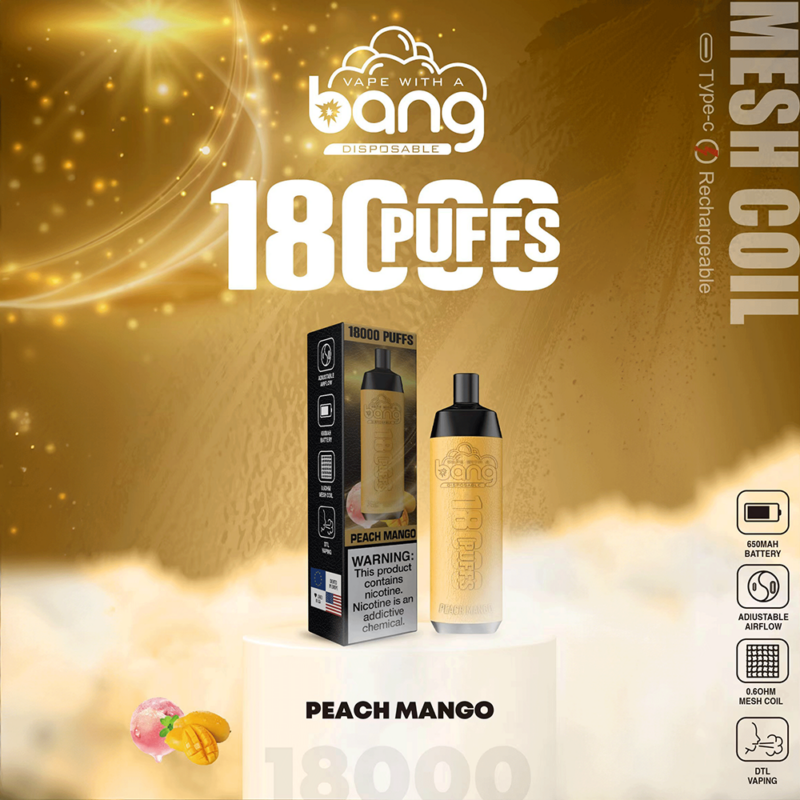Bang Crown Bar 18000 18K Puffs Disposable Vape PEACH MANGO