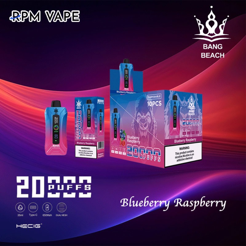 Cigarrillo electrónico al por mayor Bang Beach 20000 Puffs Plus OEM arándano-frambuesa