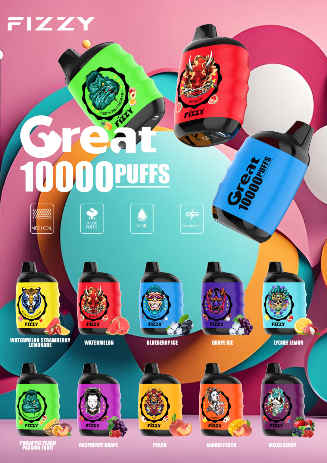 Fizzy GREAT 10000 Puffs gusti