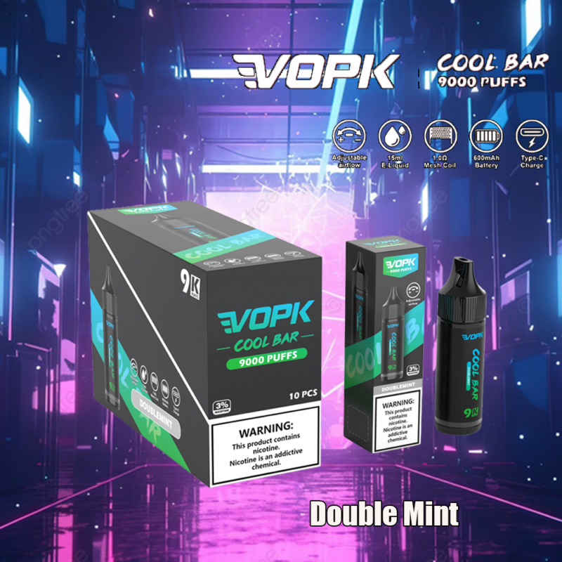 Cigarrillo electrónico vopk cool bar 9000 bocanadas 9k doble menta
