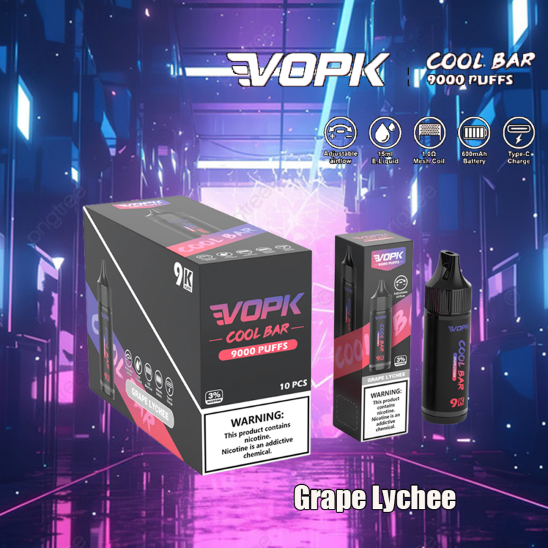 Cigarrillo electrónico vopk cool bar 9000 bocanadas 9k uva-lichi