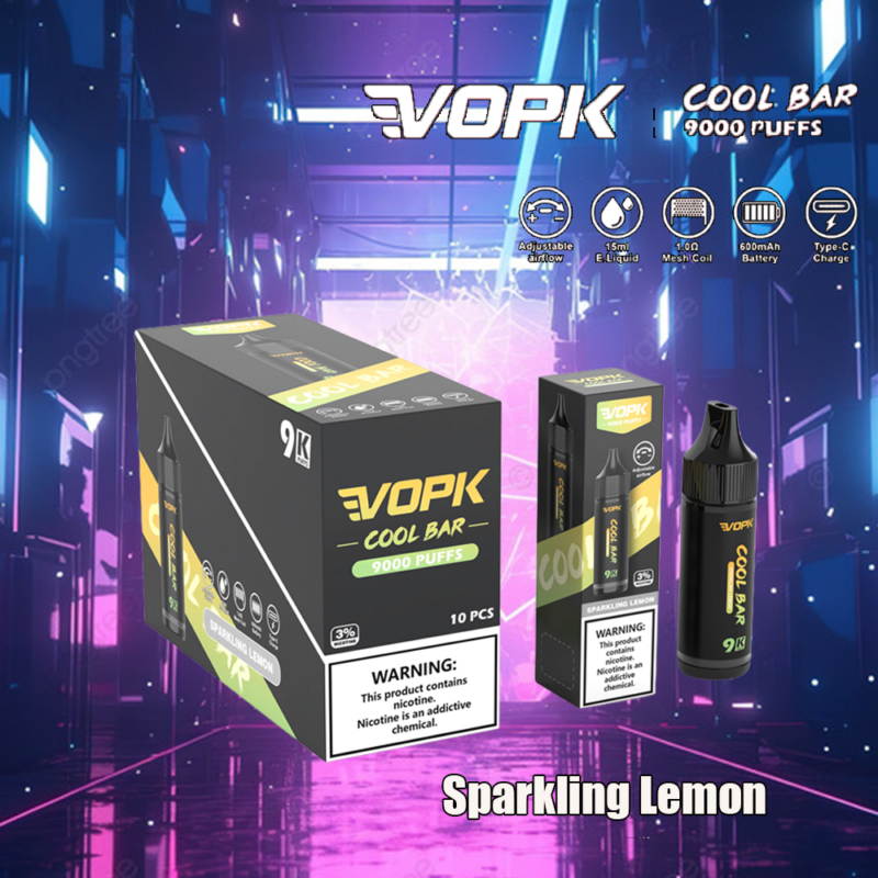 Cigarrillo electrónico vopk cool bar 9000 bocanadas 9k con sabor a limón