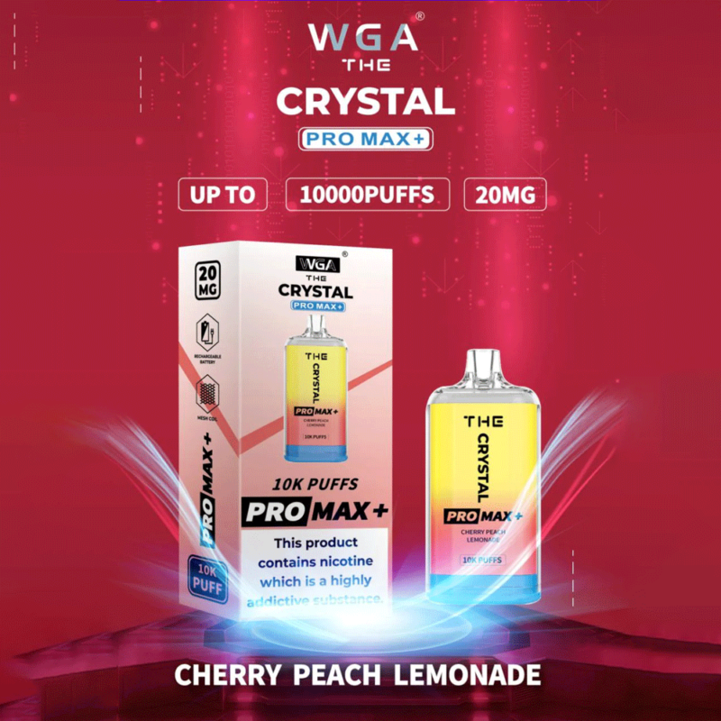 WGA vape Crystal Pro Max Extra 10000 Puffs Cerise-Pêche-Limonade