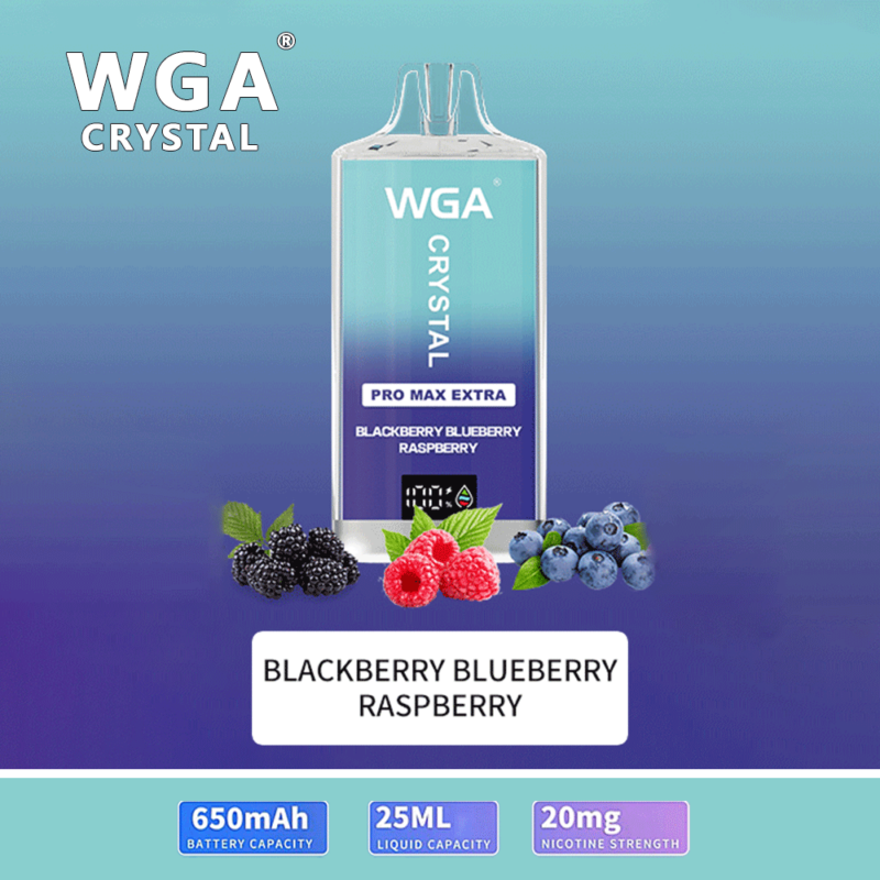 Vapeador WGA Crystal Pro Max Extra de 15 000 bocanadas, mora, arándano y frambuesa